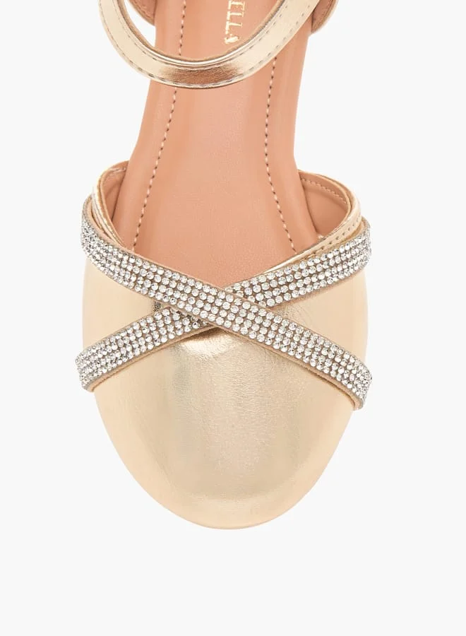 Flora Bella By Shoexpress Girls Embellished Ballerina Shoes with Hook and Loop Closure
