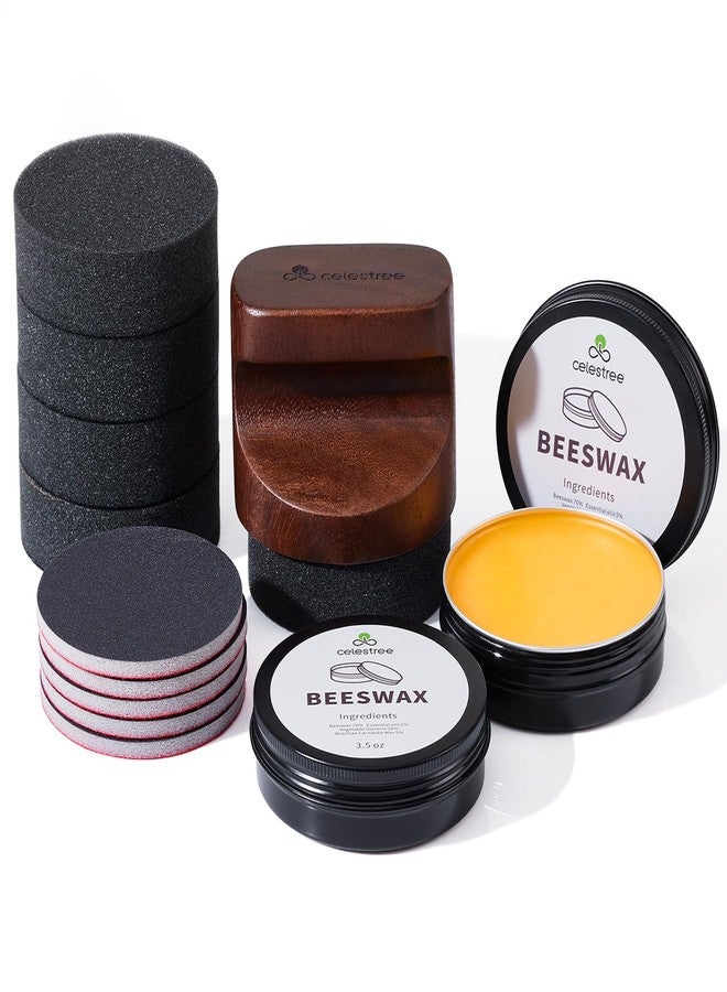 Celestree Wood Cutting Board Oil Applicator Kit with Beeswax, Great for Butcher Blocks Counter Tops and Wooden Utensils Wax, Includes Beeswax (7oz), 5 Sponge Heads and 5 Sanding Heads - Image 1