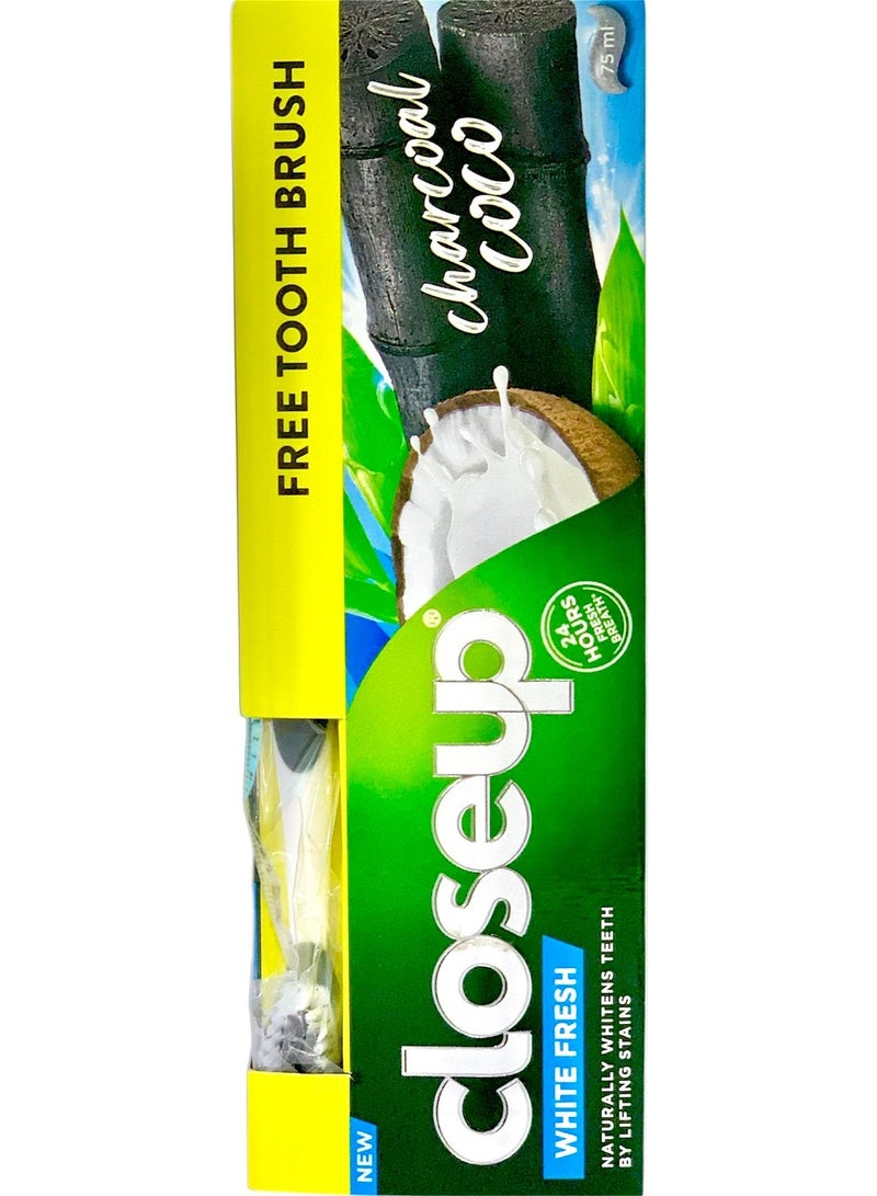 كلوز أب معجون أسنان كلين فريش بنكهة الفحم وجوز الهند 75 مل + فرشاة أسنان مجانية