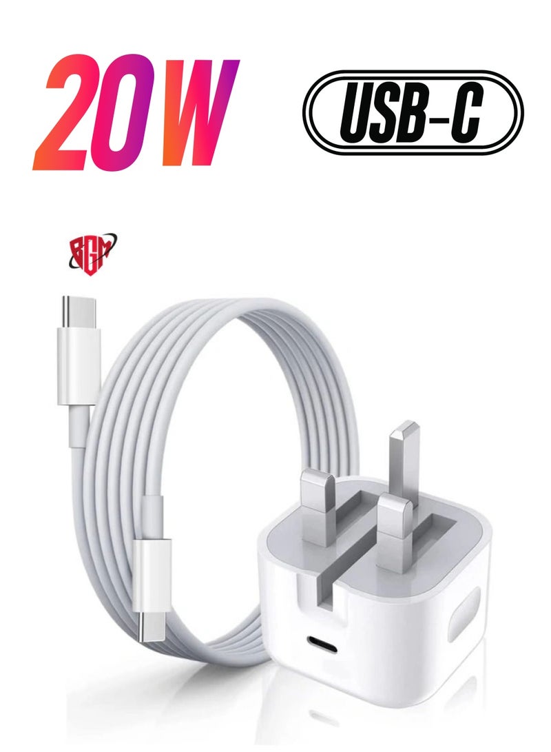 BGM 20W USB Fast Charger For iPad Pro 12.9 USB C to USB C Cable Fast Wall Charger And Plug Power Adapter For iPad Pro 11 inch 2021/2020/2018 iPad Mini 6th Pixel 6/5/3XL/Galaxy (1m) - Image 1