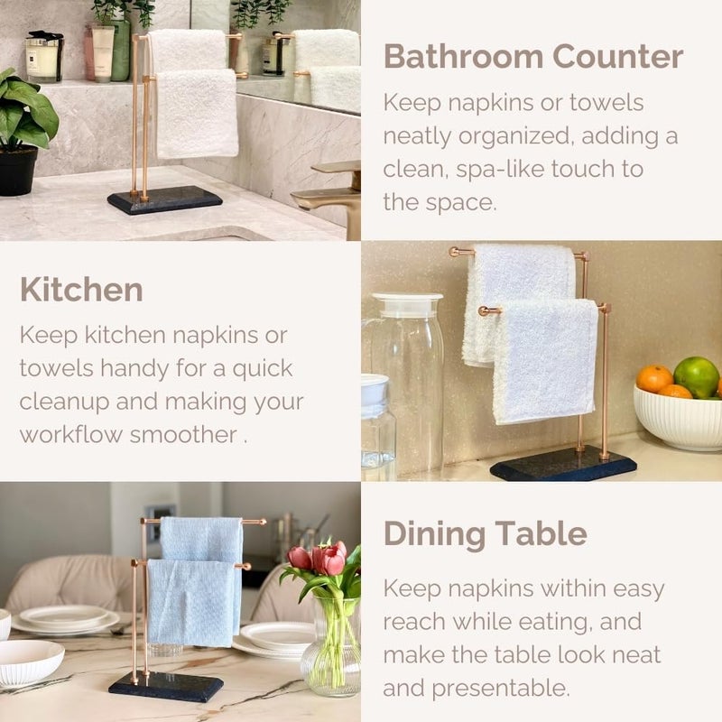 MASON HOME MASON HOME Melrose Hand Towel Stand - Black & Rose Gold 1pc |Heavy Marble Base | Easy to Use | Bathroom - Kitchen - Bedroom - Washbasin | Towel - Kitchen Roll - Paper Towel | Décor | Organizer | Stand  - Image 4
