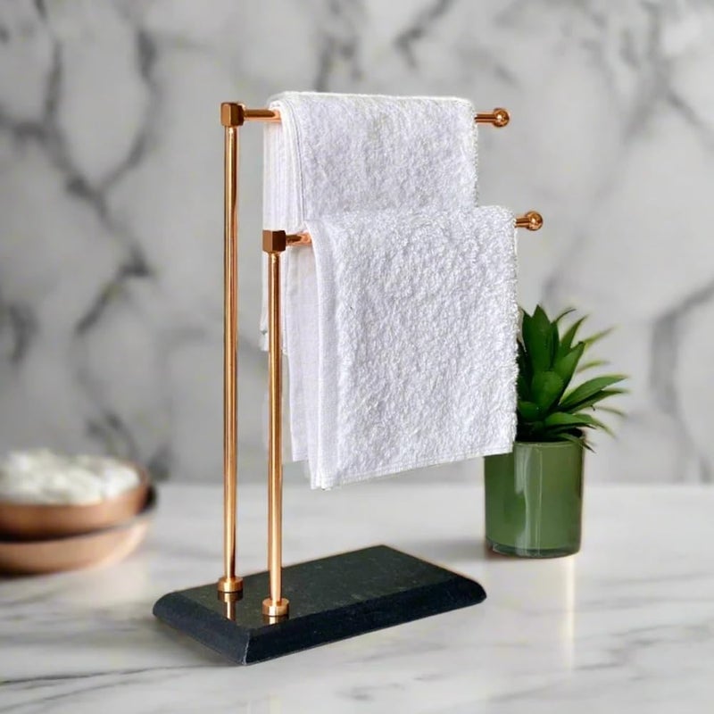 MASON HOME MASON HOME Melrose Hand Towel Stand - Black & Rose Gold 1pc |Heavy Marble Base | Easy to Use | Bathroom - Kitchen - Bedroom - Washbasin | Towel - Kitchen Roll - Paper Towel | Décor | Organizer | Stand  - Image 1