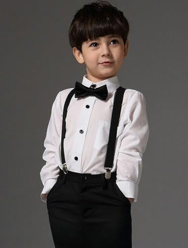 GUCHOL Kids Black Suspenders Bow Tie for Boys and Girls Adjustable Elastic Classic Accessory Sets Age 1 to 13 Year (Black, 33 INCH (6-13 Year) - Image 2