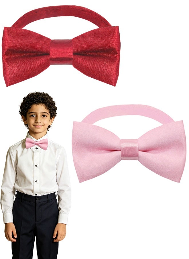 2 Pcs Kids Adjustable Pre Tied Bow Ties Classic Solid Burgundy and Pink Tuxedo Bowties for Toddlers Boys Baby Boys for Weddings Birthday Parties Church School Events Formal Occasions Holiday Gatherings - Image 1