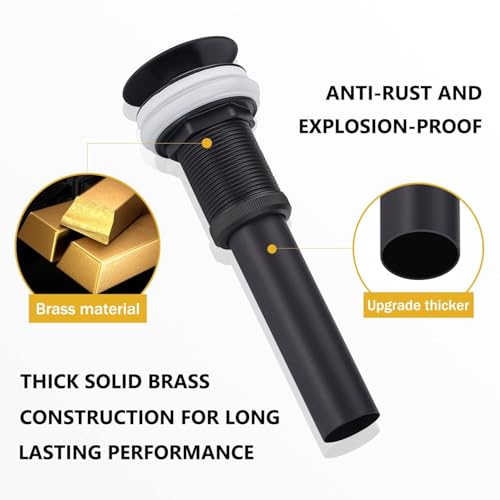 Yodel Faucet Bathroom Sink Drain Without Overflow - 1 3/4" Drain Opening - Pop Up Drain for Vessel Sink,Matte Black,Y1618W-BLK - Image 4
