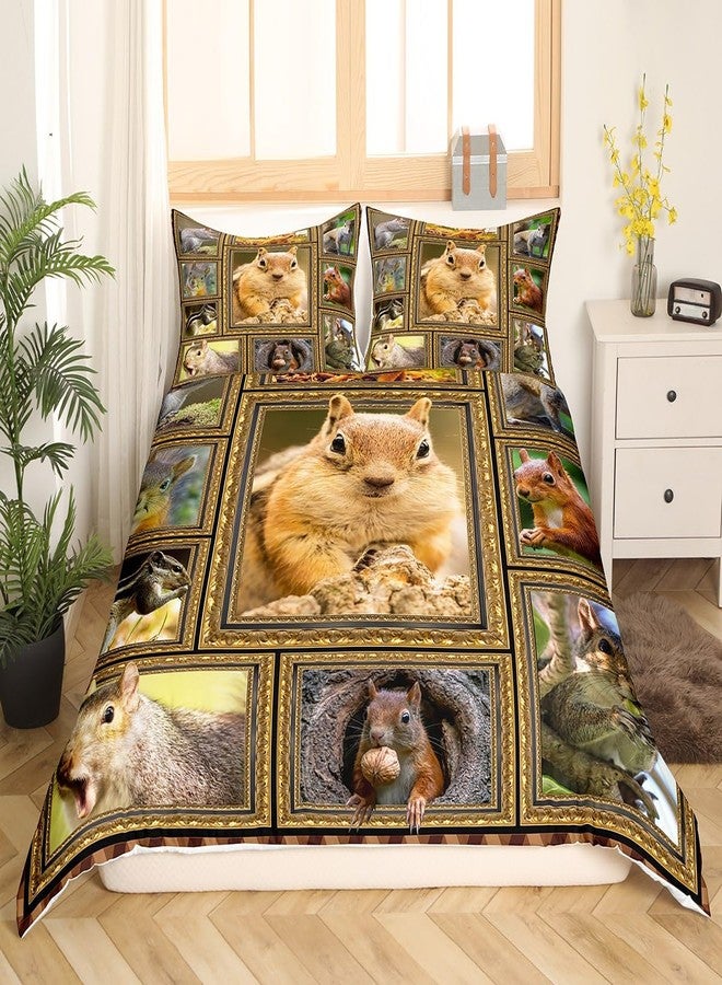 Feelyou Cute Squirrel Bedding Set - Queen Size Comforter Set for Kids & Adults - Wildlife Room Decor 3Pcs with 2 Pillow Cases - Image 3