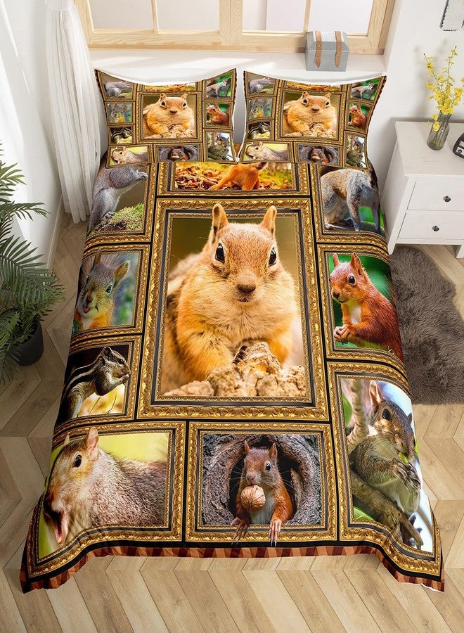Feelyou Cute Squirrel Bedding Set - Queen Size Comforter Set for Kids & Adults - Wildlife Room Decor 3Pcs with 2 Pillow Cases - Image 1