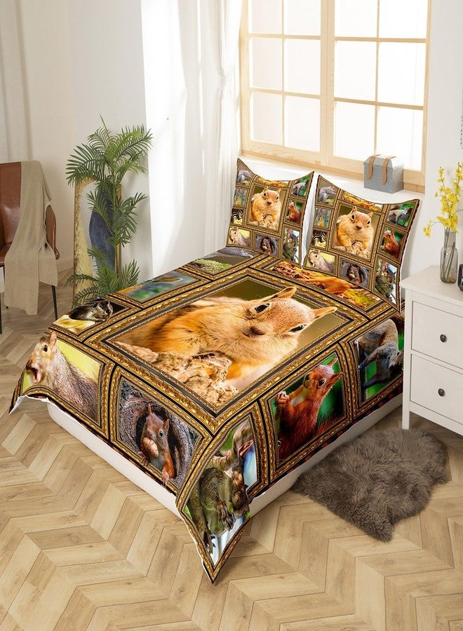Feelyou Cute Squirrel Bedding Set - Queen Size Comforter Set for Kids & Adults - Wildlife Room Decor 3Pcs with 2 Pillow Cases - Image 2
