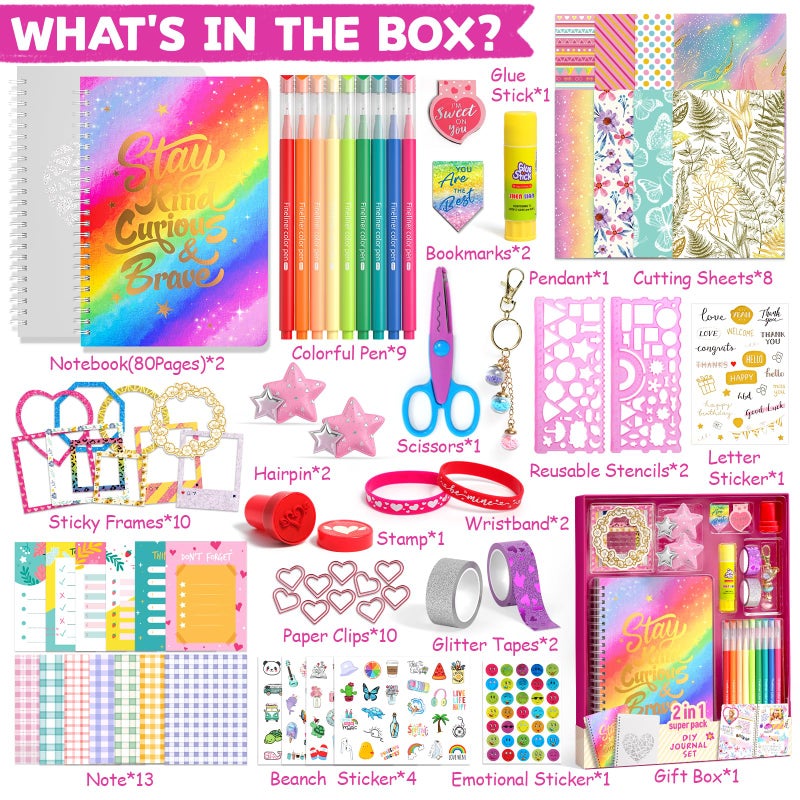 ADUSRIZ 2-Pack DIY Journal Kit for Girls, Journal Set with Stickers, Birthday Gifts for Teen Girls, Decorate Your Planner/Organizer, Journaling Arts Craft Kit, Ideal Gifts for 8-12 13 14 Year Old Girl - Image 2