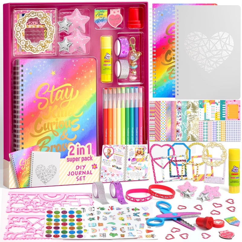 ADUSRIZ 2-Pack DIY Journal Kit for Girls, Journal Set with Stickers, Birthday Gifts for Teen Girls, Decorate Your Planner/Organizer, Journaling Arts Craft Kit, Ideal Gifts for 8-12 13 14 Year Old Girl - Image 1