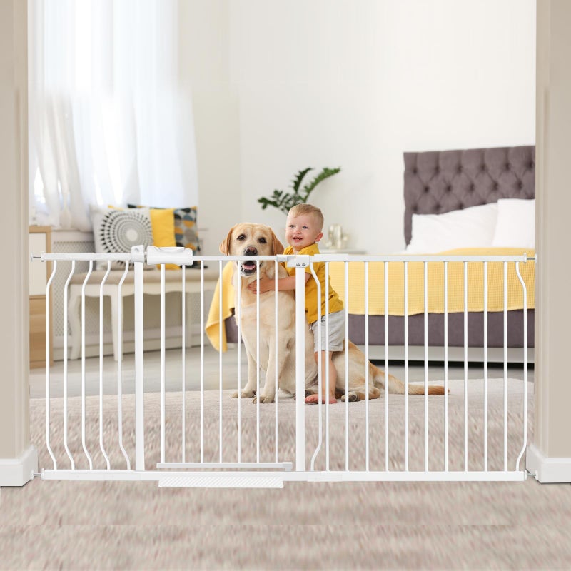 HOOOEN HOOOEN Extra Wide Baby Gate Extra Tall Dog Gate for Stairs Doorways White Metal Tension Child Pet Safety Gates with Pressure Mount 67715 Inch White 