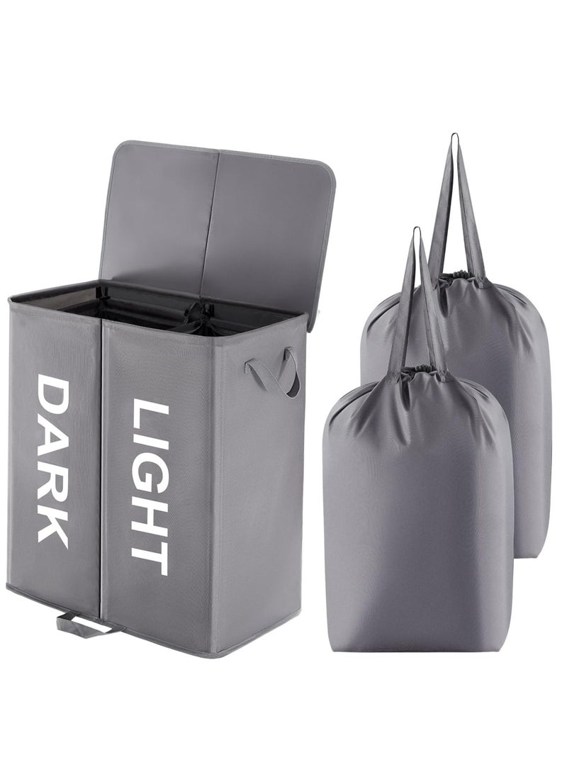 AMROAH - 136L Foldable Double Laundry Hamper with Handles & Lid and Removable Bags, Freestanding Collapsible Divided 2 Section Dual Laundry Basket for Bathroom Bedroom Laundry Room College Dorm - Image 1
