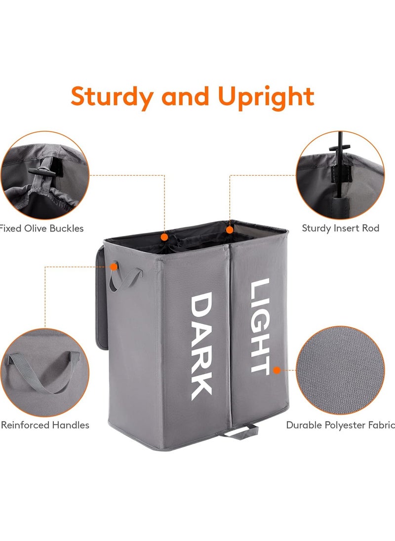 AMROAH - 136L Foldable Double Laundry Hamper with Handles & Lid and Removable Bags, Freestanding Collapsible Divided 2 Section Dual Laundry Basket for Bathroom Bedroom Laundry Room College Dorm - Image 1