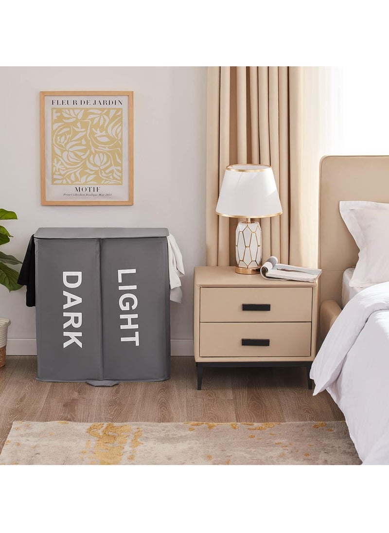 AMROAH - 136L Foldable Double Laundry Hamper with Handles & Lid and Removable Bags, Freestanding Collapsible Divided 2 Section Dual Laundry Basket for Bathroom Bedroom Laundry Room College Dorm - Image 1