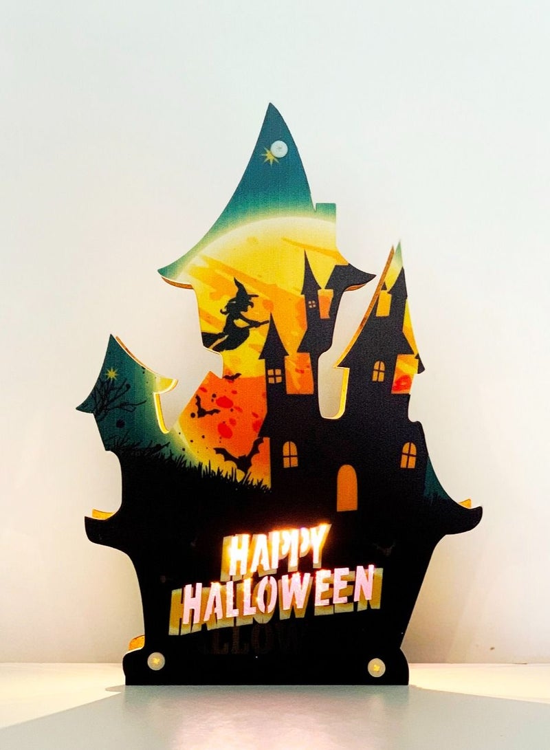 سلة إضاءة هالوين على شكل قصر مخيف مصنوعة من الخشب 24 سم - Image 3