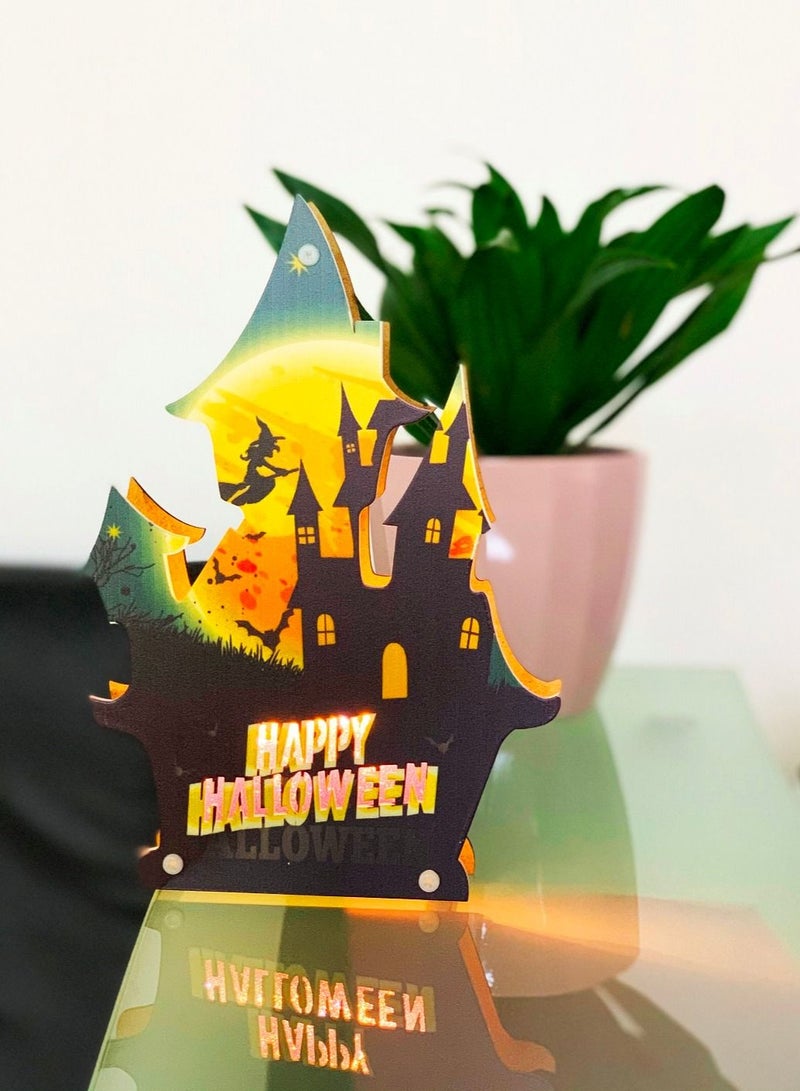 سلة إضاءة هالوين على شكل قصر مخيف مصنوعة من الخشب 24 سم - Image 2