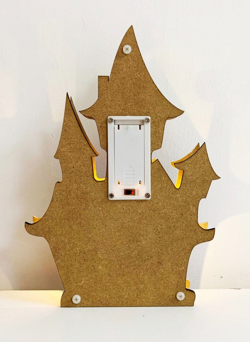 سلة إضاءة هالوين على شكل قصر مخيف مصنوعة من الخشب 24 سم - Image 4