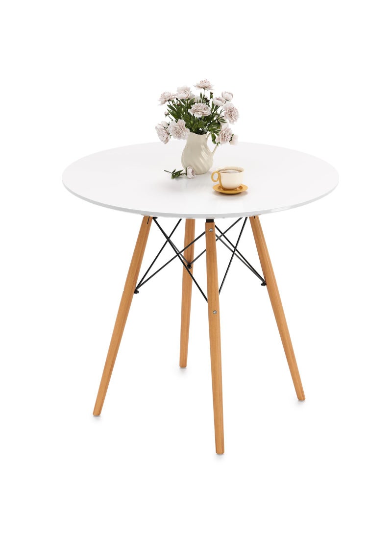 ULHYC Round Table White Kitchen Dining Table White Dining Room Table Modern Style Round Leisure Coffee Table Office Coference Desk with Wood Legs for Kitchen Living Room (Round Table White)  - Image 1