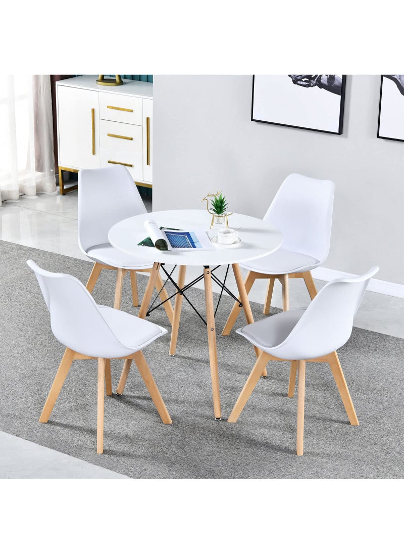 ULHYC Round Table White Kitchen Dining Table White Dining Room Table Modern Style Round Leisure Coffee Table Office Coference Desk with Wood Legs for Kitchen Living Room (Round Table White)  - Image 5