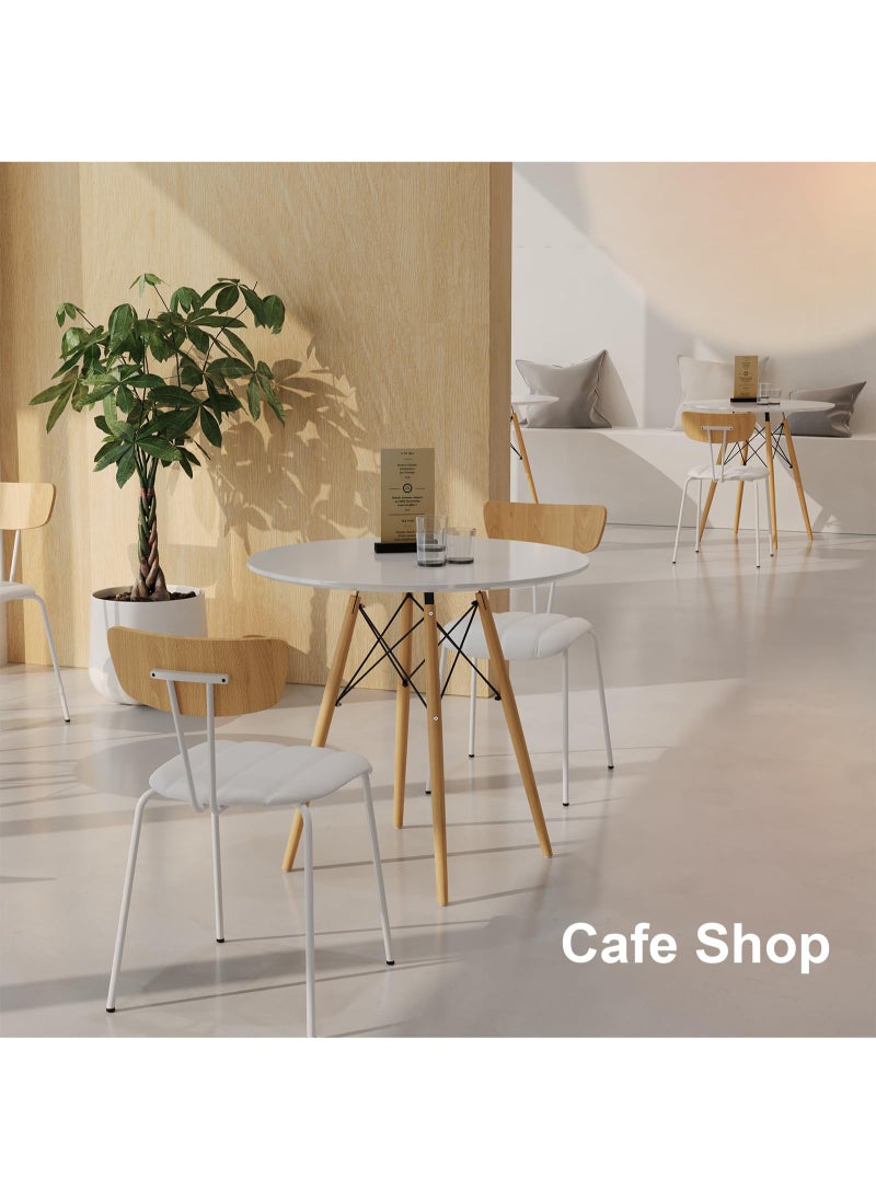 ULHYC Round Table White Kitchen Dining Table White Dining Room Table Modern Style Round Leisure Coffee Table Office Coference Desk with Wood Legs for Kitchen Living Room (Round Table White)  - Image 3
