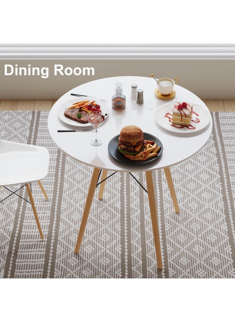 ULHYC Round Table White Kitchen Dining Table White Dining Room Table Modern Style Round Leisure Coffee Table Office Coference Desk with Wood Legs for Kitchen Living Room (Round Table White)  - Image 2