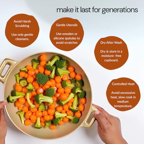 Nutrion 9 Inch Heavy Bronze Kadai | 2.4 Litre Traditional Wok for Healthy Cooking | Pre-Seasoned | Even Heat Distribution | Retains Heat & Enhances Flavor - Image 2