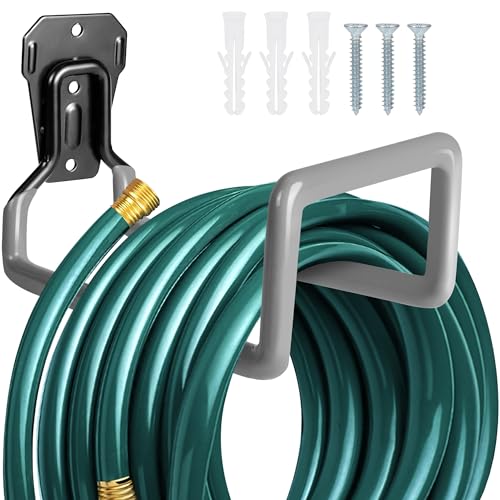 PeoMev Garden Hose Holder - Metal Garden Hose Reel Wall Mounted Water Hose Holders for Outside, Heavy Duty Hose Hanger for Water Hose Storage - Image 1