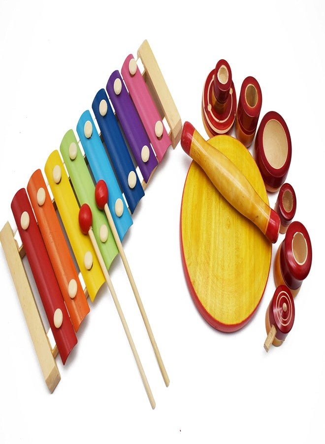 justhandmade Just Handmade Wooden Kitchen Toy Set | Xylophone with 8 Notes for Kids (Combo of 2) - Image 1