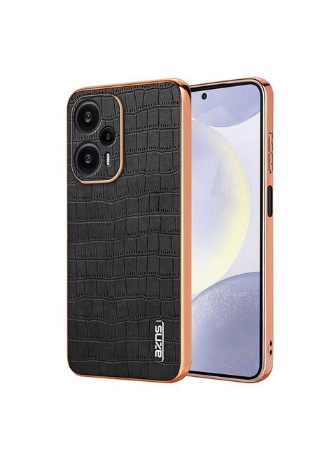 For Redmi Note 12 Turbo AZNS Electroplated Frame Crocodile Texture Full Coverage Phone Case(Black)