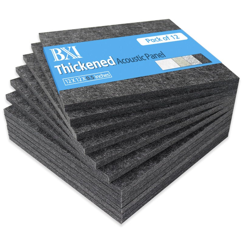 BXI Thickened Sound Absorbing Panels 12 Pack 12 X 12 X 05 Inches Dense Acoustic Panels Echo Noise Reducing Sound Panels Tackable Studio Panels for Wall and Ceiling Acoustic Treatment