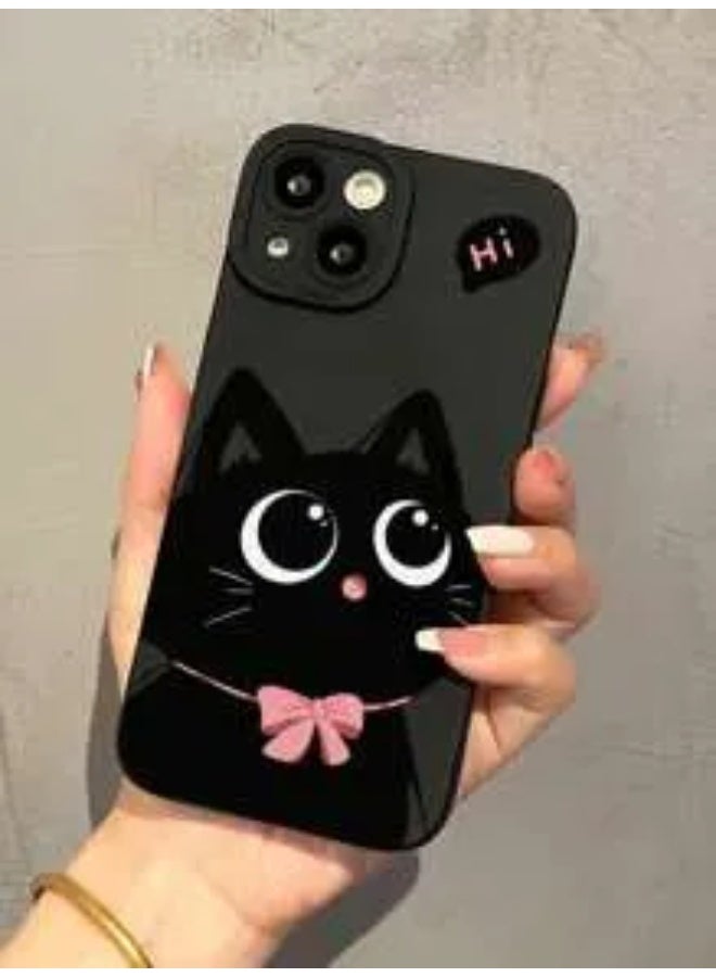 Shein 1pc Black TPU Shockproof Protective Phone Case with Wave Cat Pattern for iPhone 15 Pro Max  - Image 2