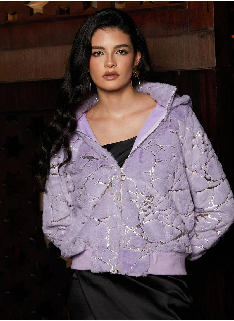 كامبوس سوترا Women's Lavender Metallic-Veined Fur Jacket