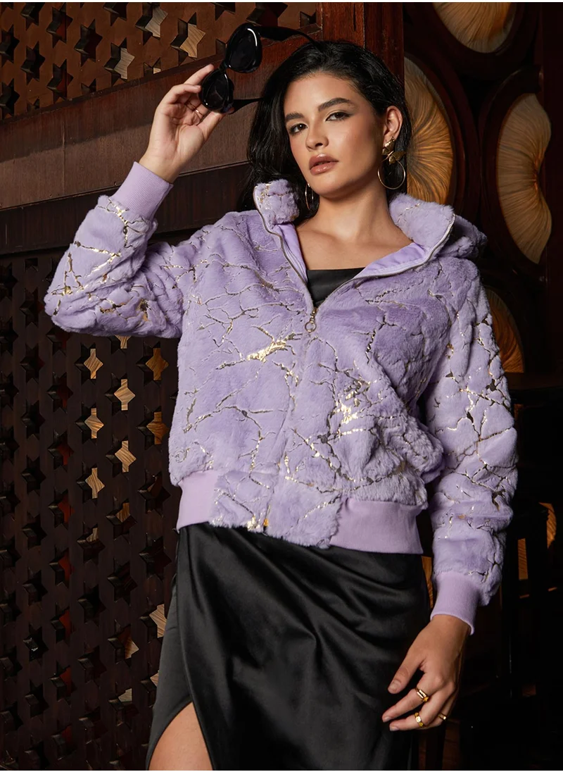 كامبوس سوترا Women's Lavender Metallic-Veined Fur Jacket