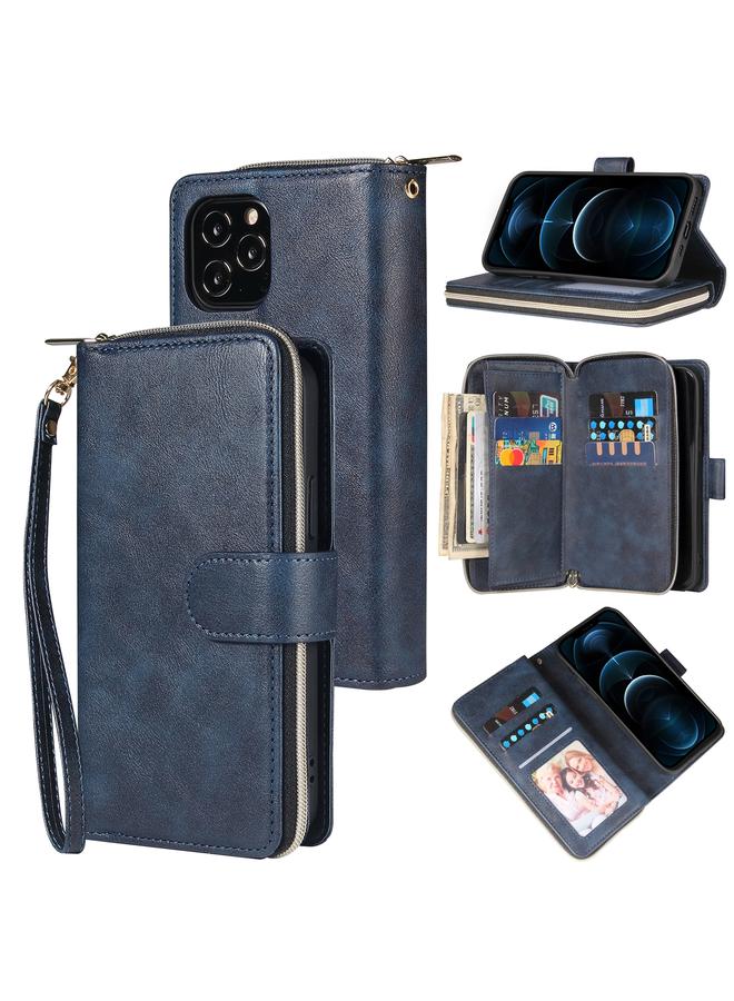 Zaboon Case For iPhone 12 Pro Max Zipper Wallet Bag Horizontal Flip PU Leather Case with Holder & 9 Card Slots & Wallet & Lanyard & Photo Frame - Image 1