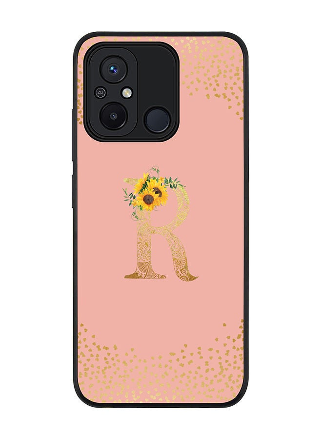 Stylizedd Rugged Black edge case for Xiaomi Redmi 12C 4G, Slim fit Soft Case Flexible Rubber Edges Anti Drop TPU Gel Thin Cover -  Custom Monogram Initial Letter Floral Pattern Alphabet - R  (Rose Pink ) - Image 1
