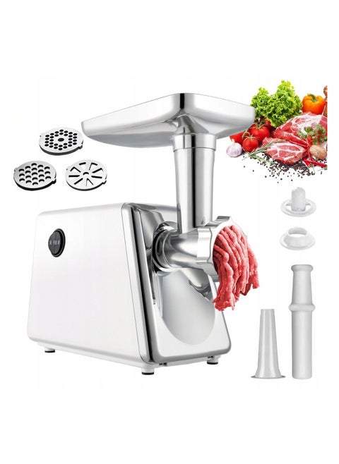 Meat Grinder, Meat Mincer, Metal Cutting Plates/Accessories/Metal Gears/Stainless Steel Blades for Grinding Meat, Fish, Vegetable, Sausage Maker M2 White