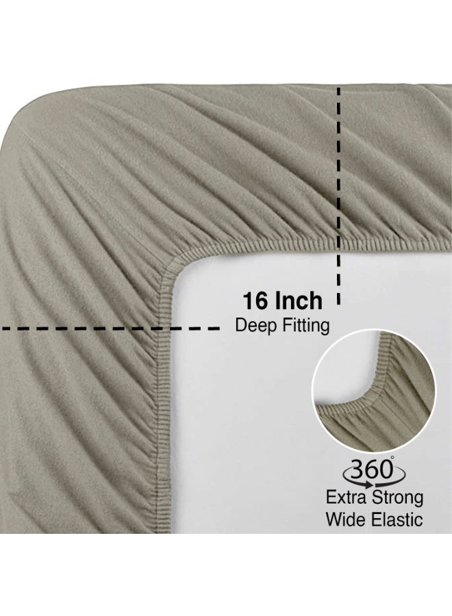 Lavish Touch Threadcount Flannel Fitted Bottom Sheet 100% Cotton- Double Brushed Flannel -170 GSM Heavyweight,Deep Pockets, Pre-Shrunk & Anti-Pill, All Around Elastic -  (Queen , Light Grey) - Image 3