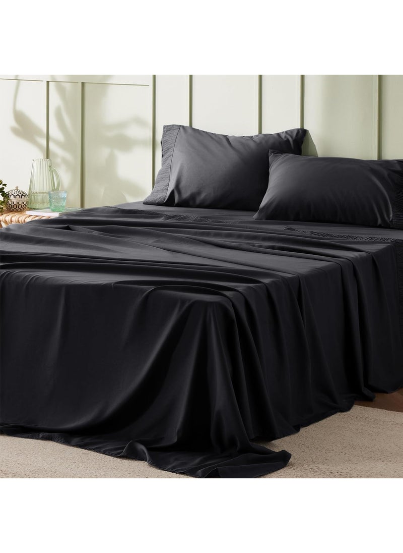Bedsure Bedsure California King Sheet Sets  4 Pieces Soft Cal King Sheets  Breathable  Cooling  Hotel Luxury  Easy Care Polyester Microfiber Bedding for Women Men Black 