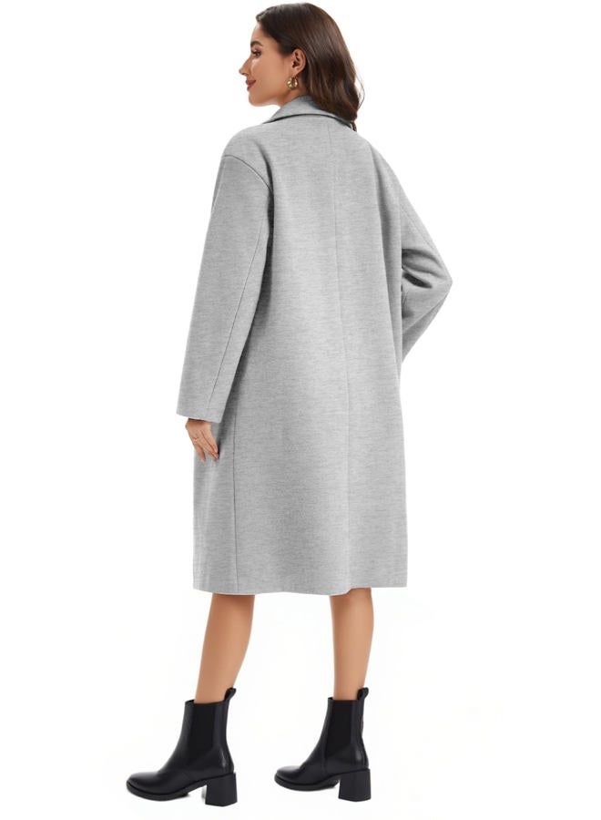 Flygo Womens Long Pea Coat Notch Lapel Double Breasted Trench Coat Fall Winter Overcoat Long Jacket, Light Grey, M - Image 4