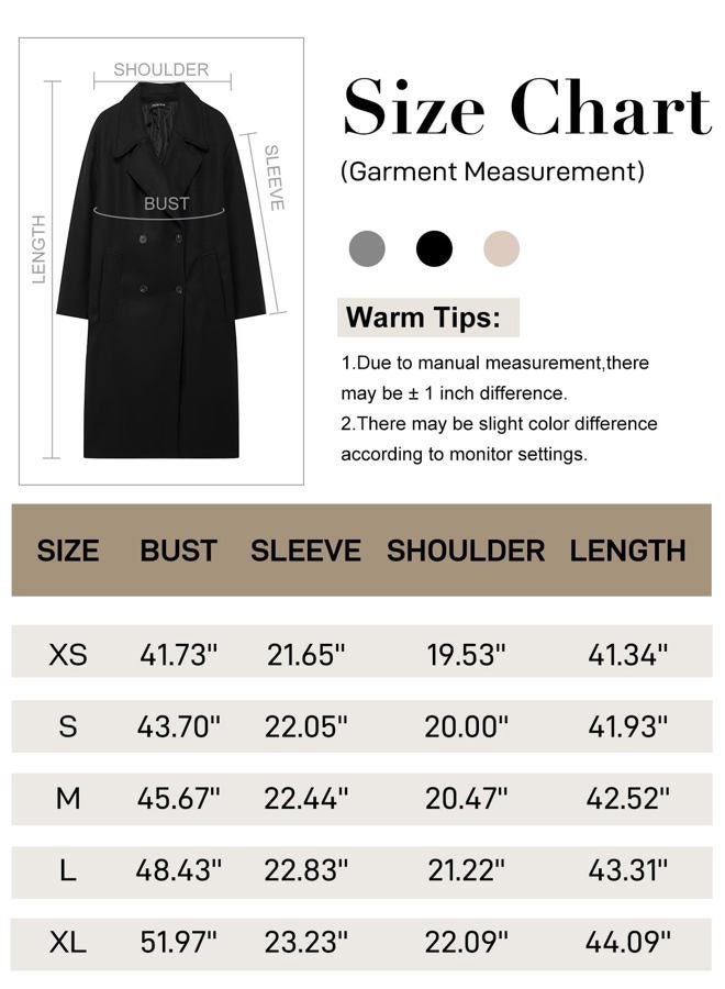 Flygo Womens Long Pea Coat Notch Lapel Double Breasted Trench Coat Fall Winter Overcoat Long Jacket, Light Grey, M - Image 5