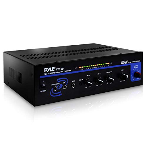 Pyle Compact Mono Public Address Amplifier - Professional 80 Watt Peak 70v PA Amplifier for Restaurants or Commercial Applications, 2 Mic Inputs With Independent Volume Control, Headphone In - PT110 - Image 1