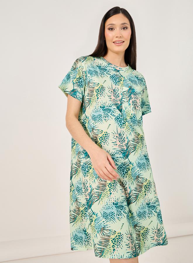 Styli All Over Tropical Palm Print Pocket Sleep T-Shirt Dress  - Image 2