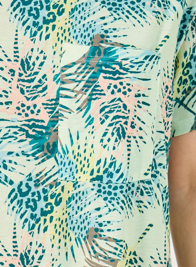Styli All Over Tropical Palm Print Pocket Sleep T-Shirt Dress  - Image 3