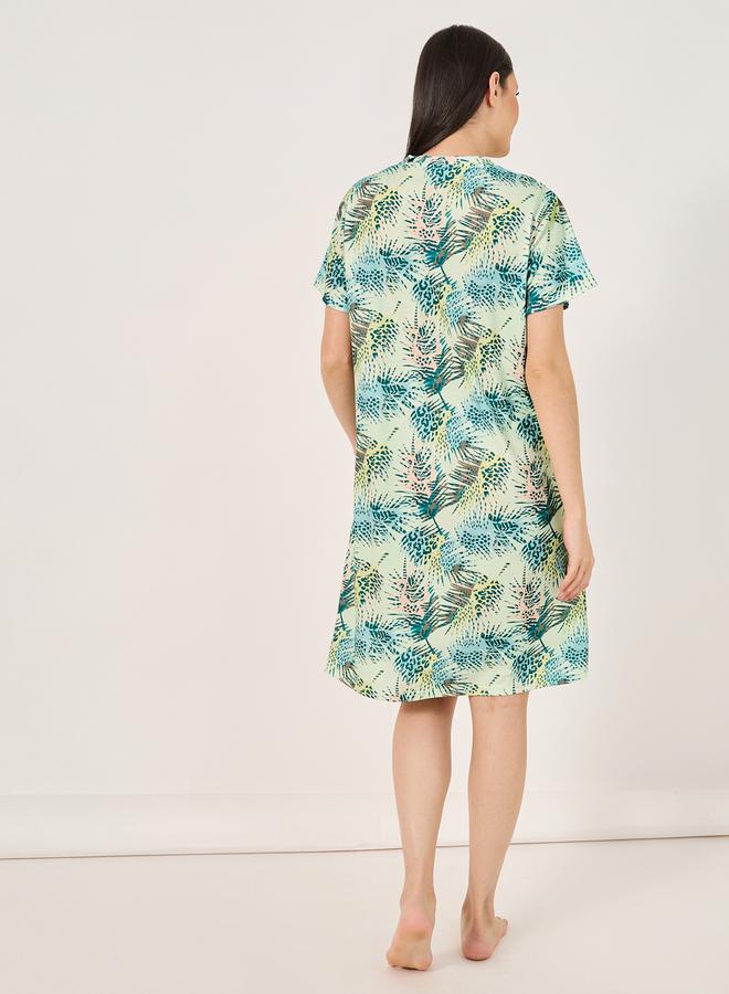 Styli All Over Tropical Palm Print Pocket Sleep T-Shirt Dress  - Image 4