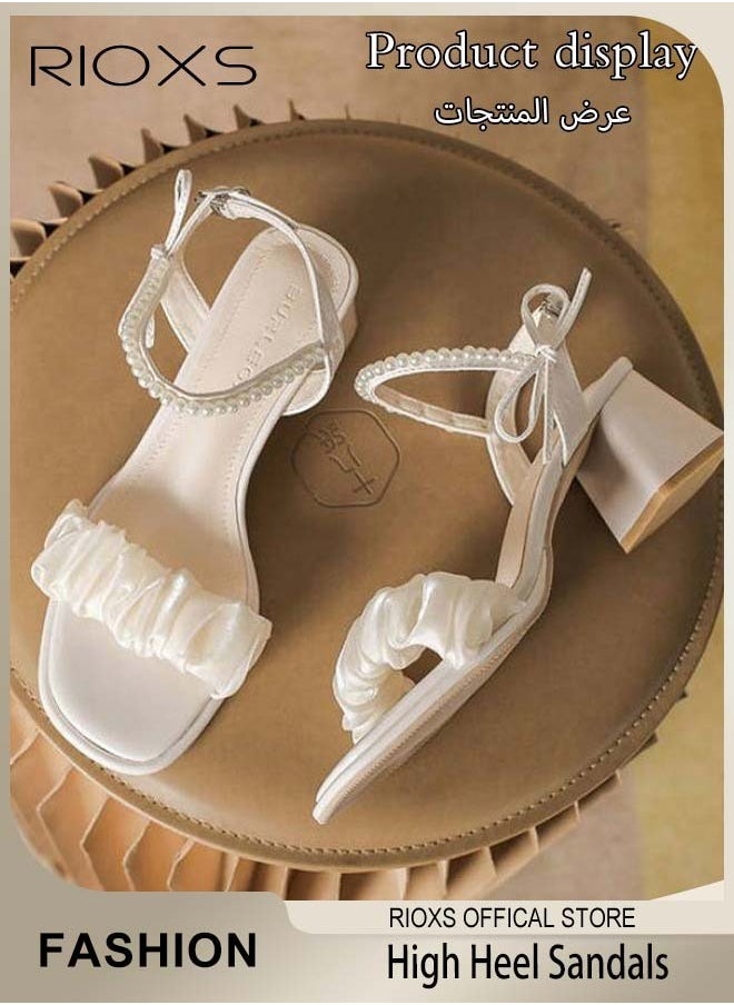 RIOXS - Women's High Heel Sandals Ankle Strap Square Open Toe Ankle Strap Chunky Heels Shoes - Image 1