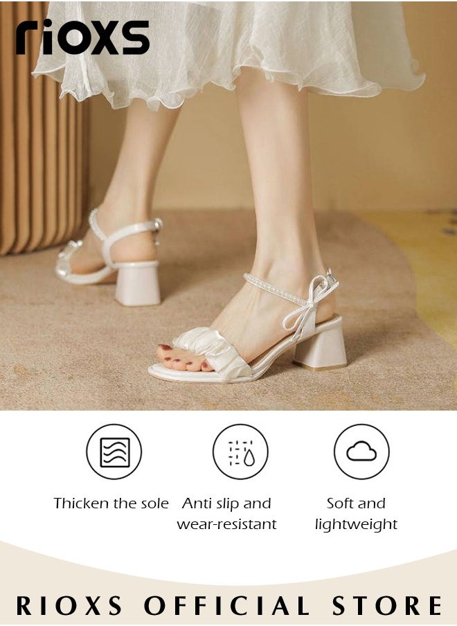 RIOXS - Women's High Heel Sandals Ankle Strap Square Open Toe Ankle Strap Chunky Heels Shoes - Image 1