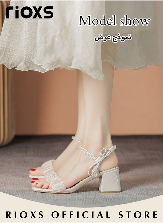 RIOXS - Women's High Heel Sandals Ankle Strap Square Open Toe Ankle Strap Chunky Heels Shoes - Image 1