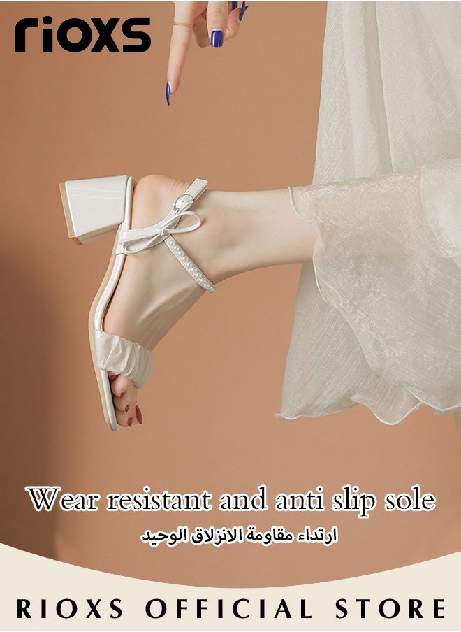 RIOXS - Women's High Heel Sandals Ankle Strap Square Open Toe Ankle Strap Chunky Heels Shoes - Image 1