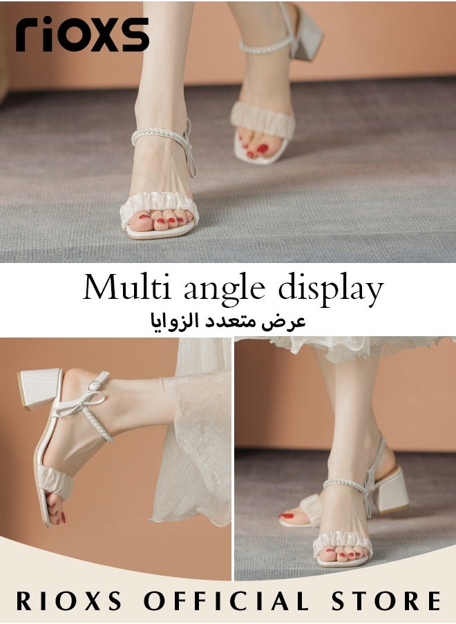 RIOXS - Women's High Heel Sandals Ankle Strap Square Open Toe Ankle Strap Chunky Heels Shoes - Image 1