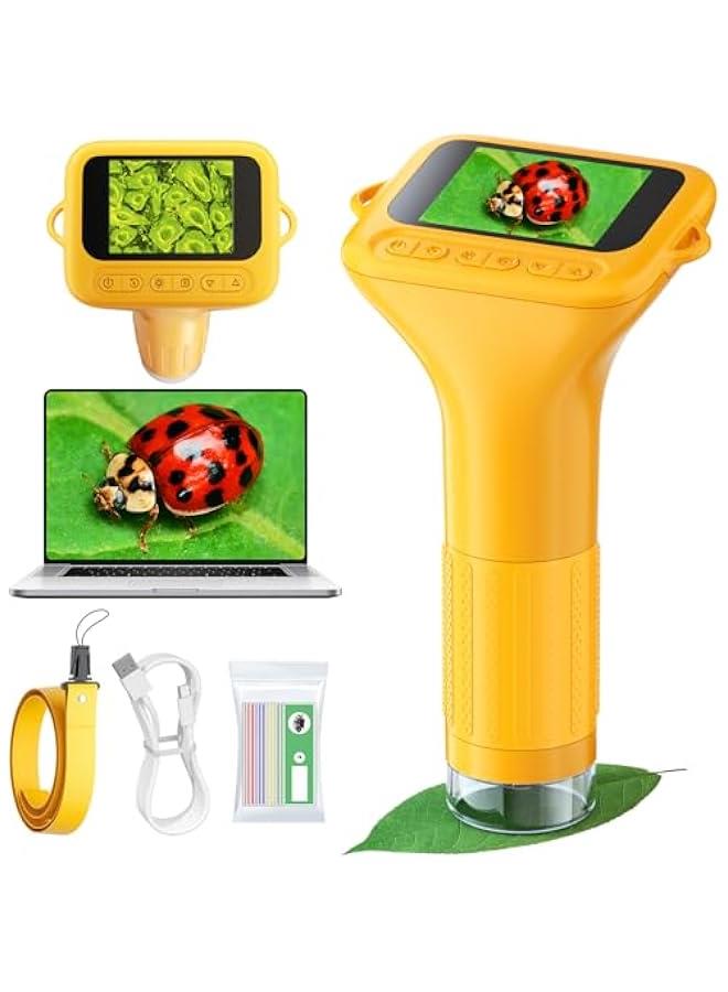 Microscope for Kids with 12 Slides, Digital Handheld Kids Microscope, Mini Portable Pocket Miniscope Science Toys Gifts for 3+ 4 5 6 7 8 9 10 11 12 Year Old Boys Girls, Orange - Image 1